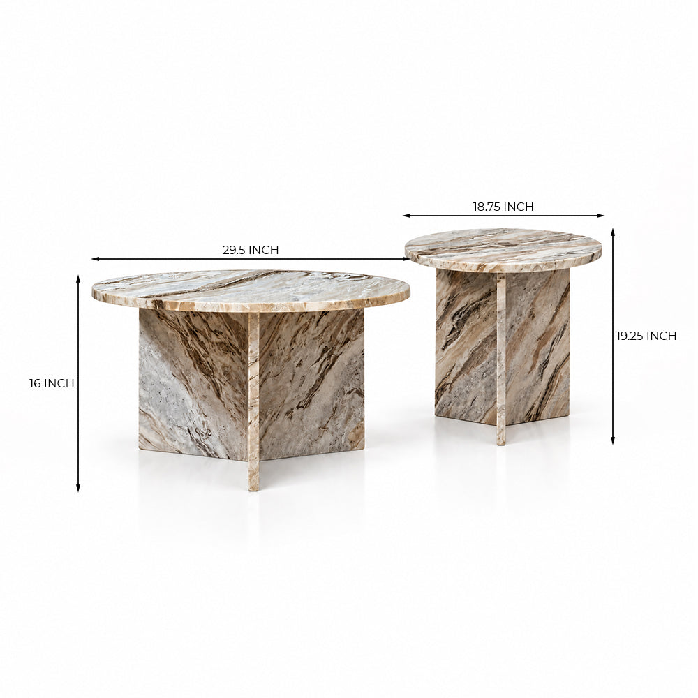Drift Butterscotch Marble Round Coffee Table Set of 2