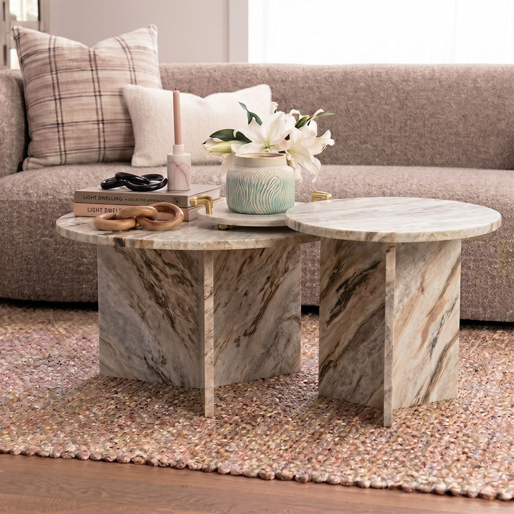 Marble Drift Butterscotch Round Coffee Table Set of 2