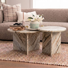 Marble Drift Butterscotch Round Coffee Table Set of 2