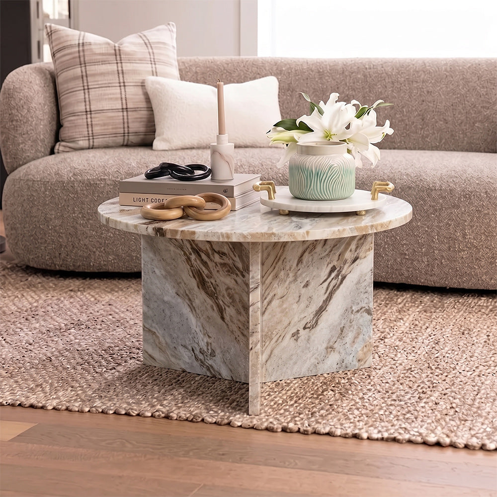 Marble Drift Butterscotch Round Coffee Table - Big