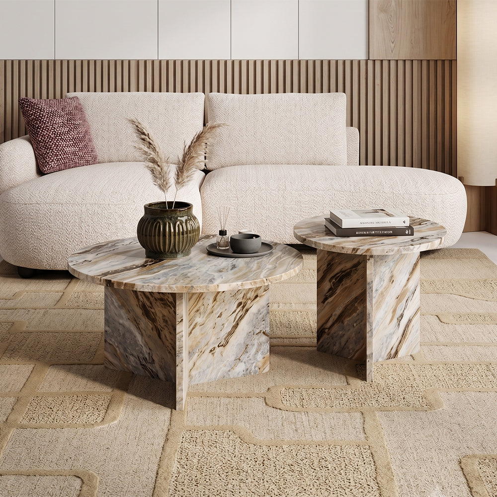 Marble Drift Butterscotch Round Coffee Table Set of 2