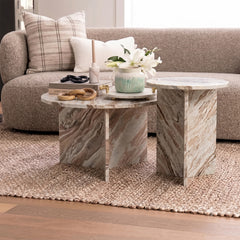 Marble Drift Butterscotch Round Coffee Table Set of 2