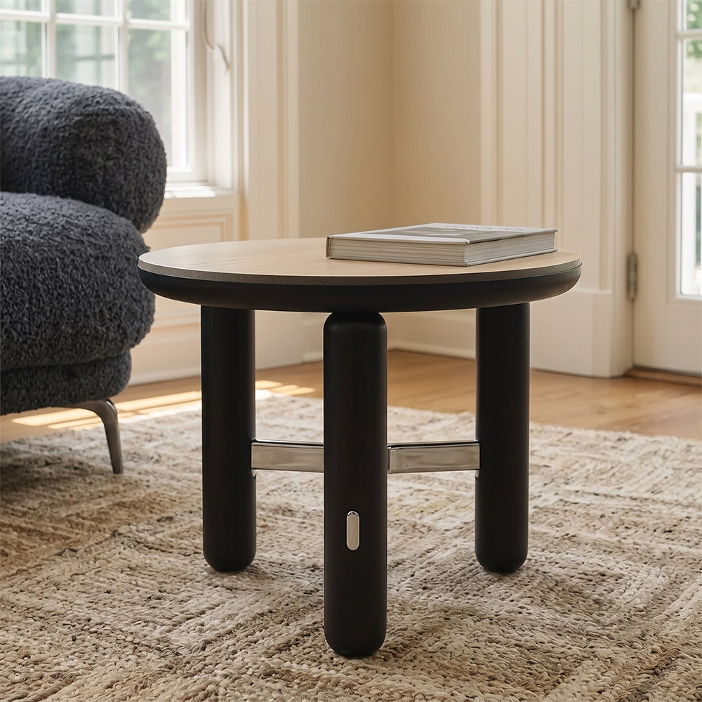 Bette Ceramic &amp; Iron Round Coffee Table (Small) – Cream &amp; Black