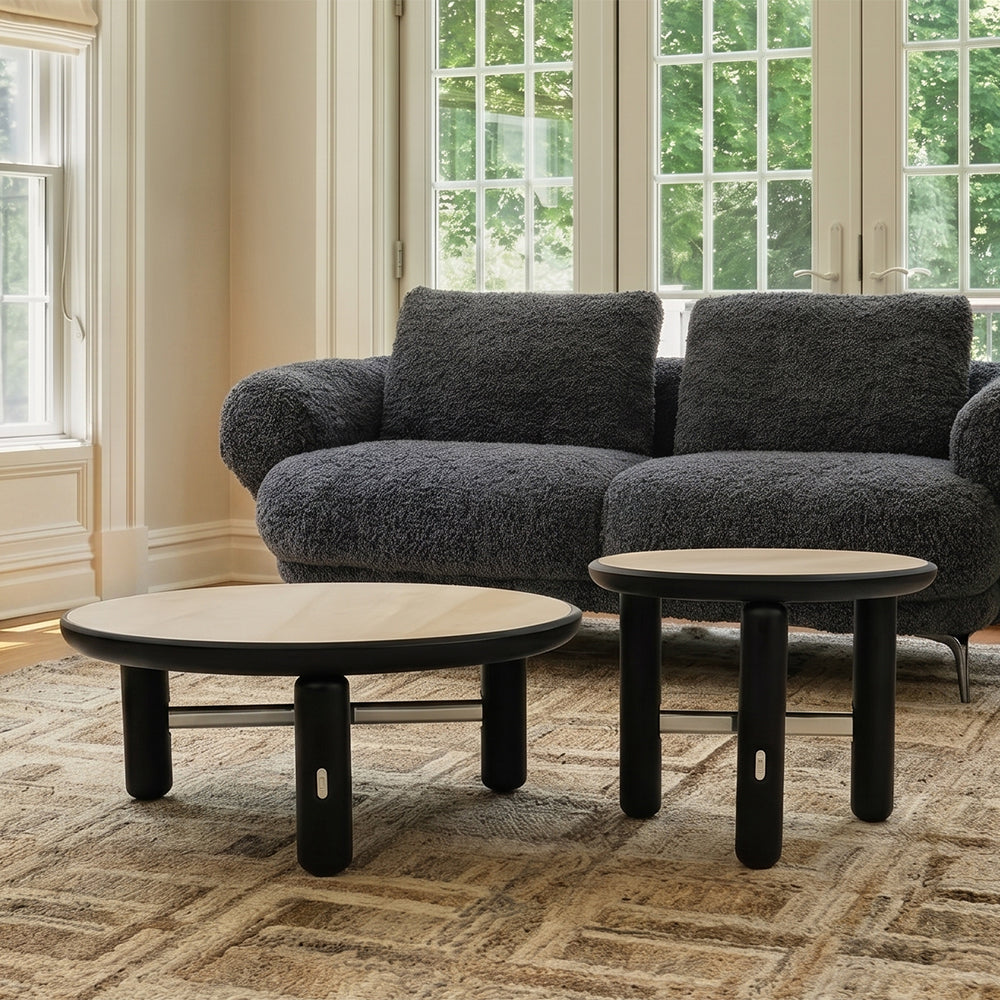 Bette Ceramic Round Coffee Table with Metal Base Set of 2