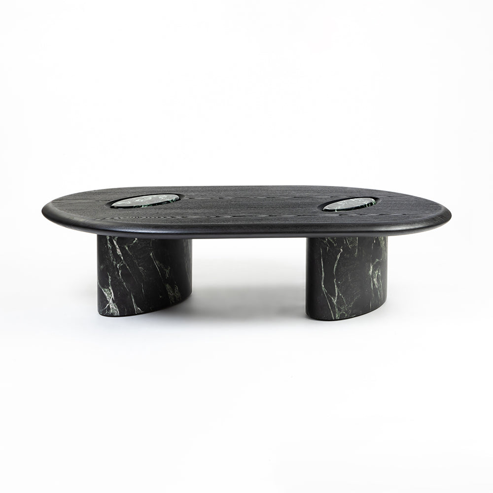 MDF Black Oval Coffee Table with Wooden Base - Large
