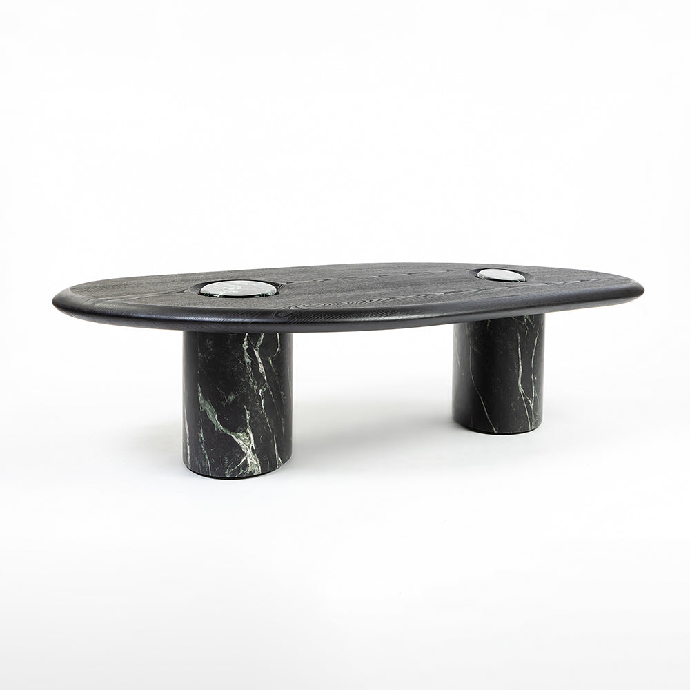 MDF Black Oval Coffee Table with Wooden Base - Large