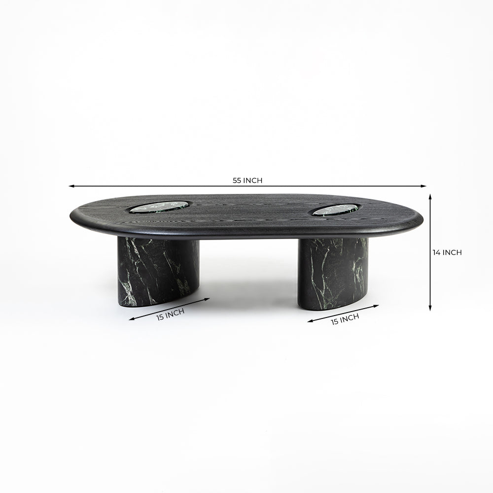MDF Black Oval Coffee Table with Wooden Base - Large