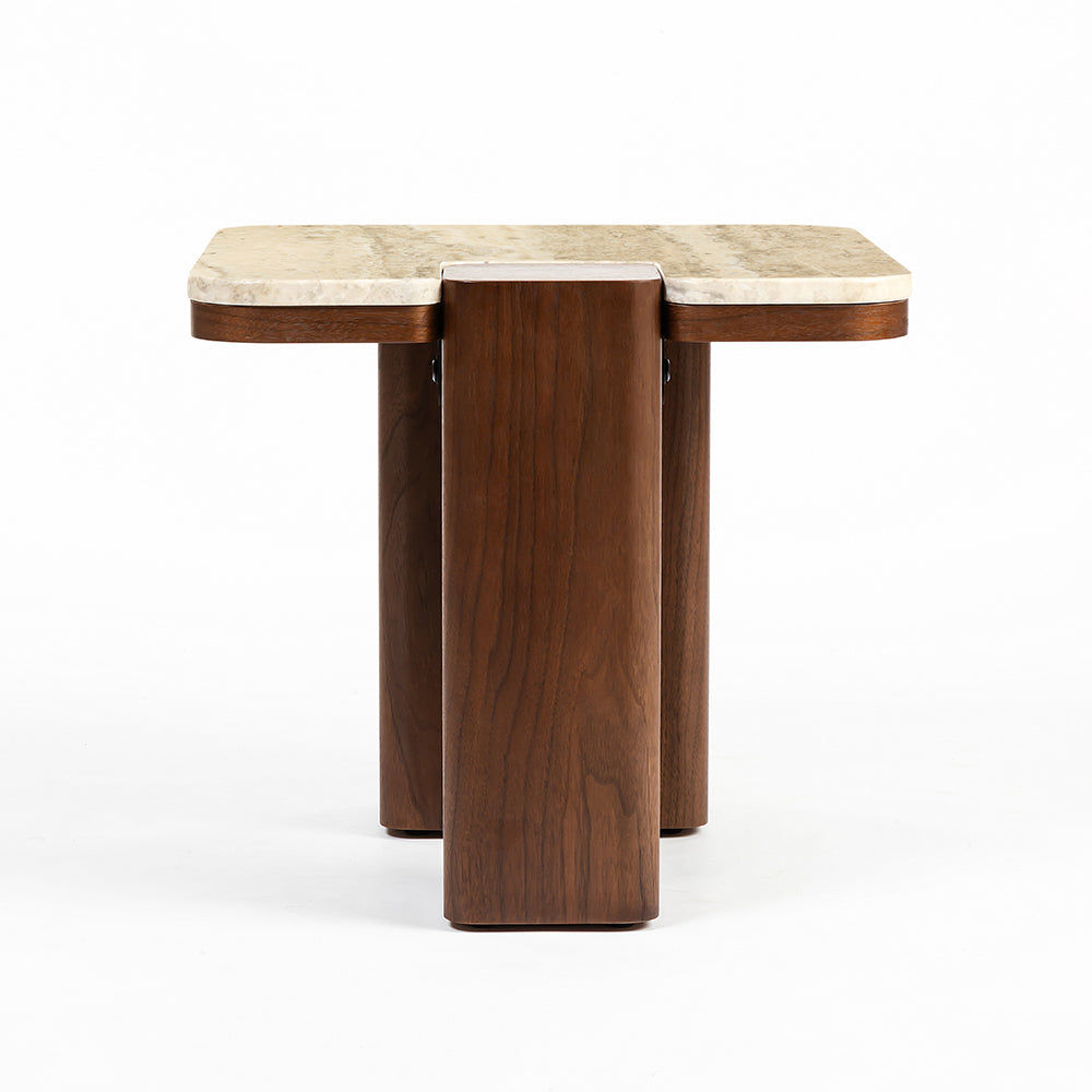 Oduke Beige Marble Square Coffee Table with Wooden Legs - Small