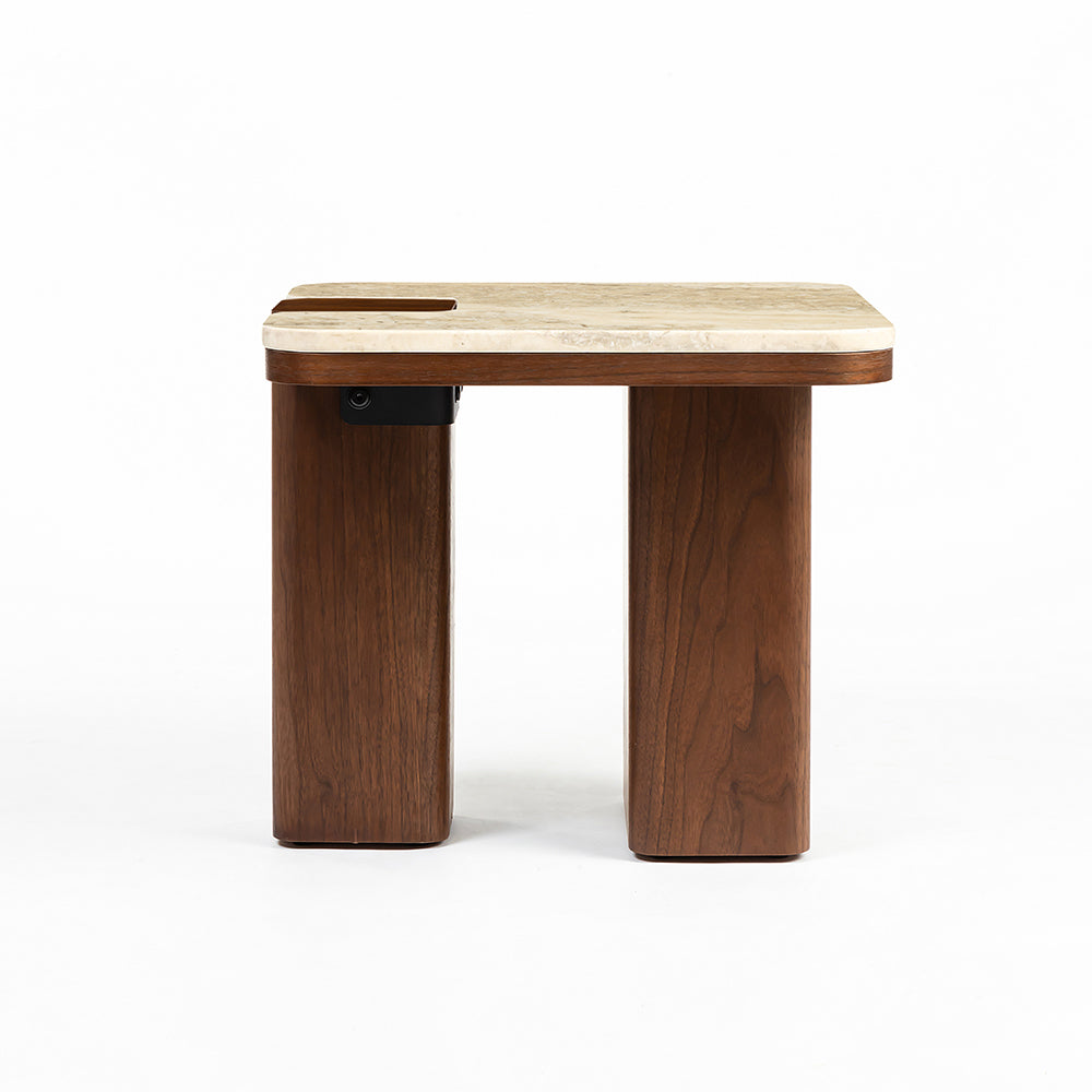 Oduke Beige Marble Square Coffee Table with Wooden Legs - Small