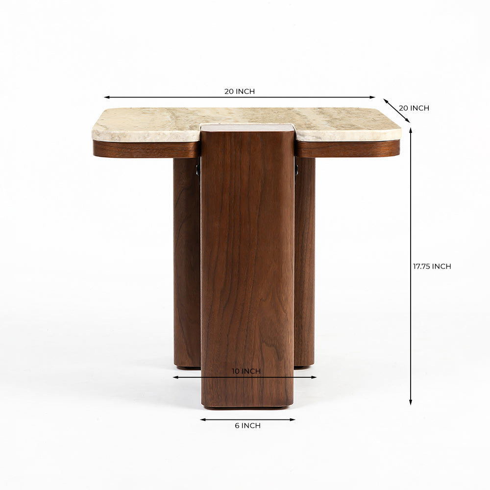 Oduke Beige Marble Square Coffee Table with Wooden Legs - Small