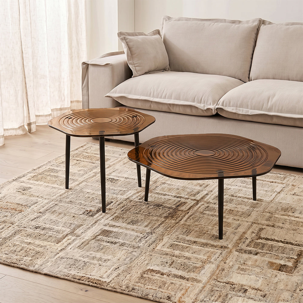 Berlin Glass Hexagon Coffee Table with Metal Base Set of 2