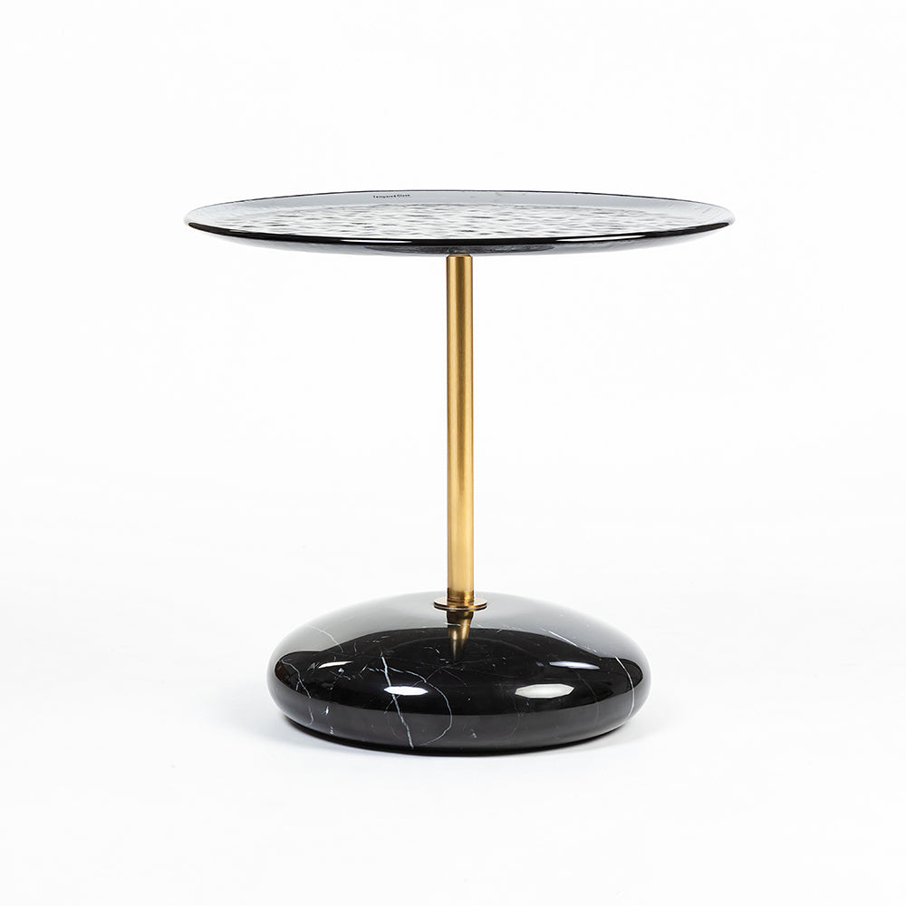 Glass Cure Accent Table with Marble Base