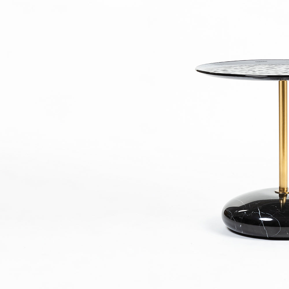 Glass Cure Accent Table with Marble Base