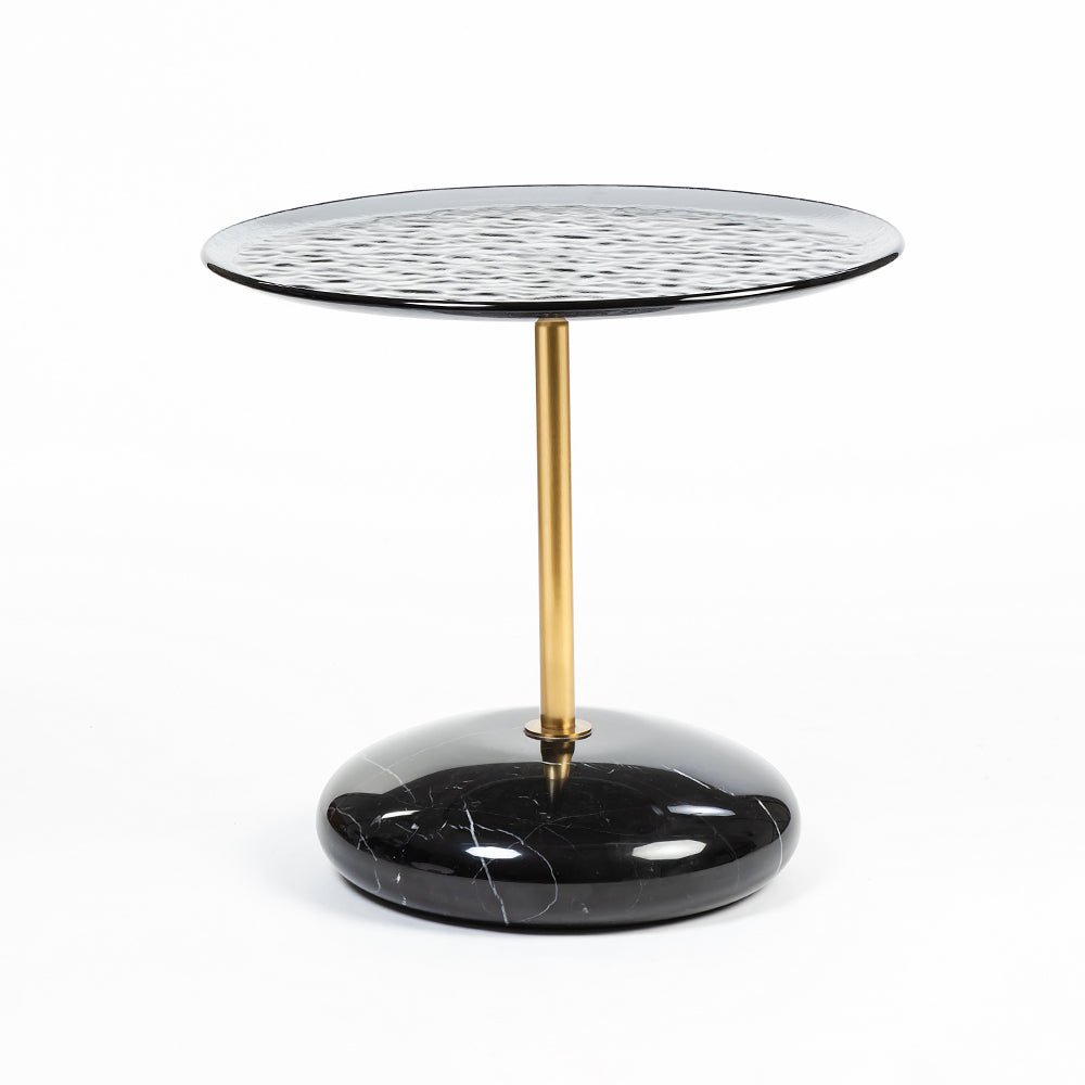 Glass Cure Accent Table with Marble Base