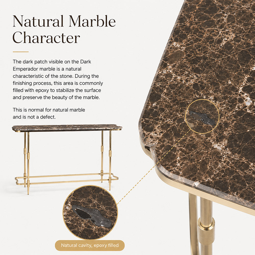 Oggie Dark Marble Top Console Table With Metal