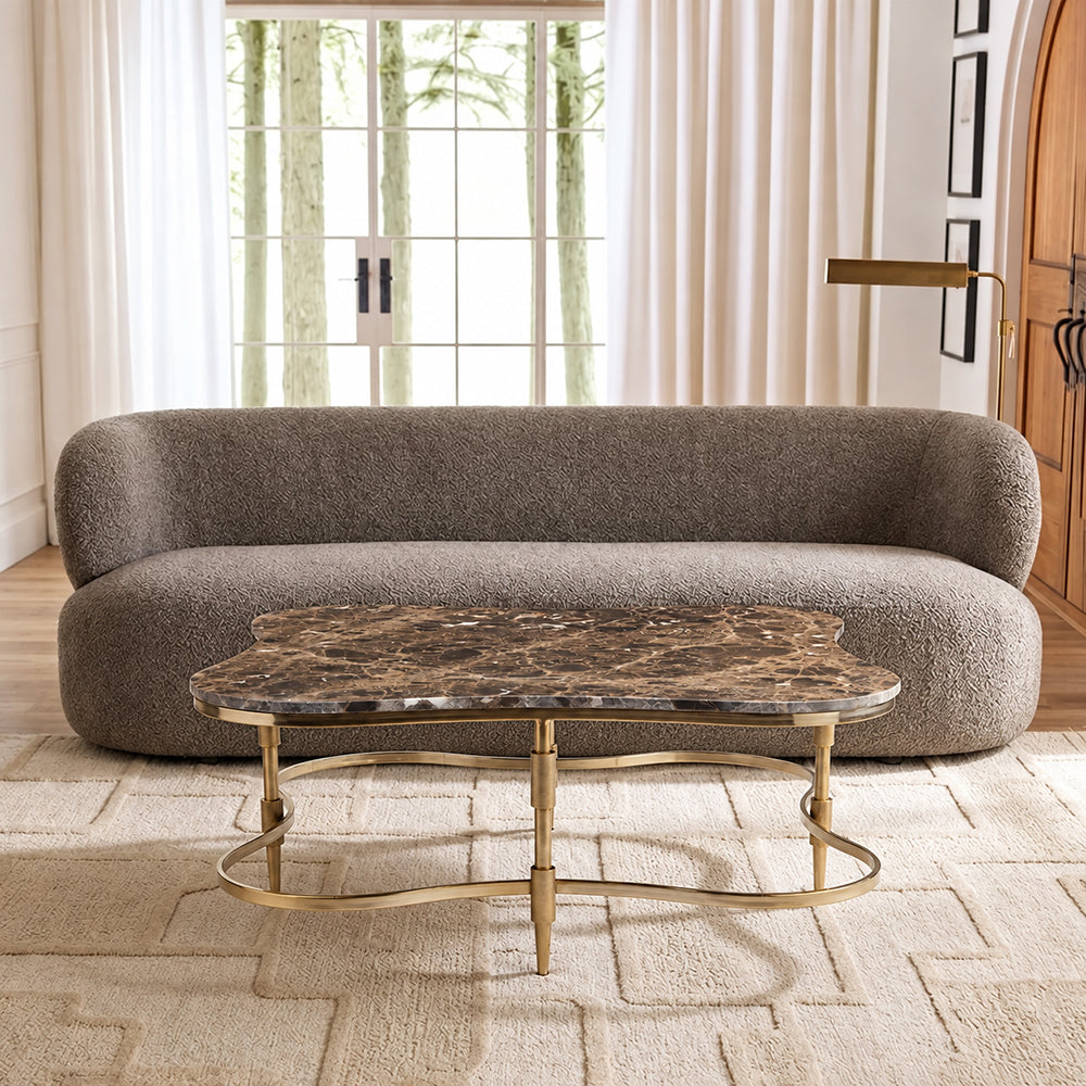 Bebey Dark Marble Coffee Table With Antique Brass Base