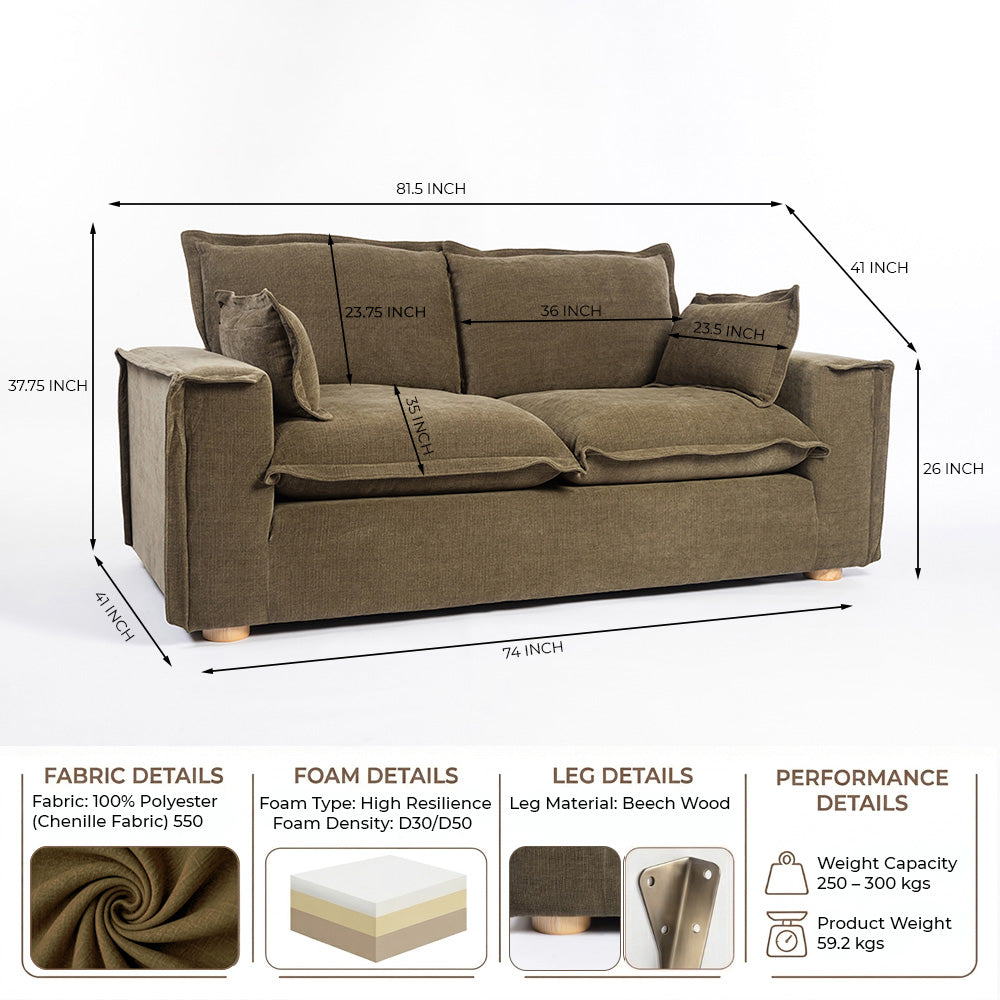 Chenille Fergie 2-Seater Sofa - Dark Moss