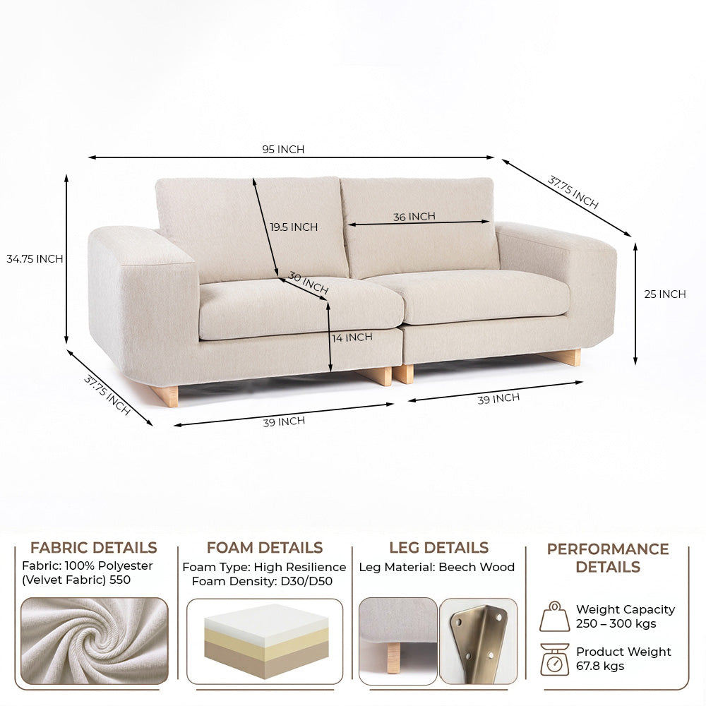 Velvet Kiko 2-Seater Sofa -  Fifty Shade