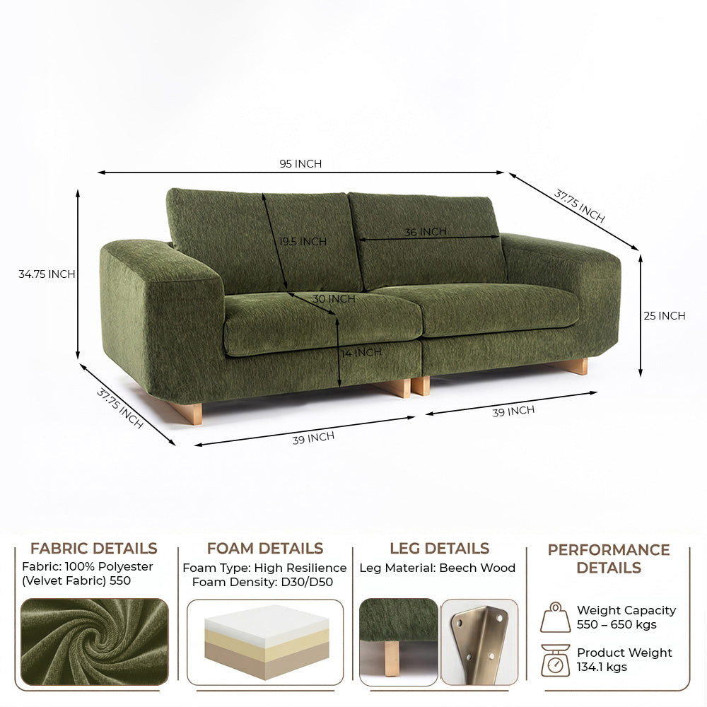 Velvet Kiko 2-Seater Sofa -  Forest