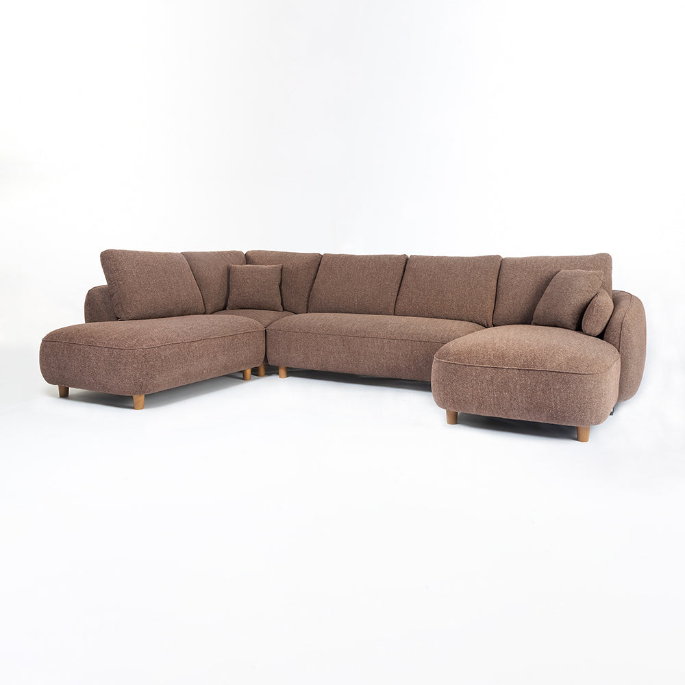 Chenille Cantil 6-Seater Sofa - Berry