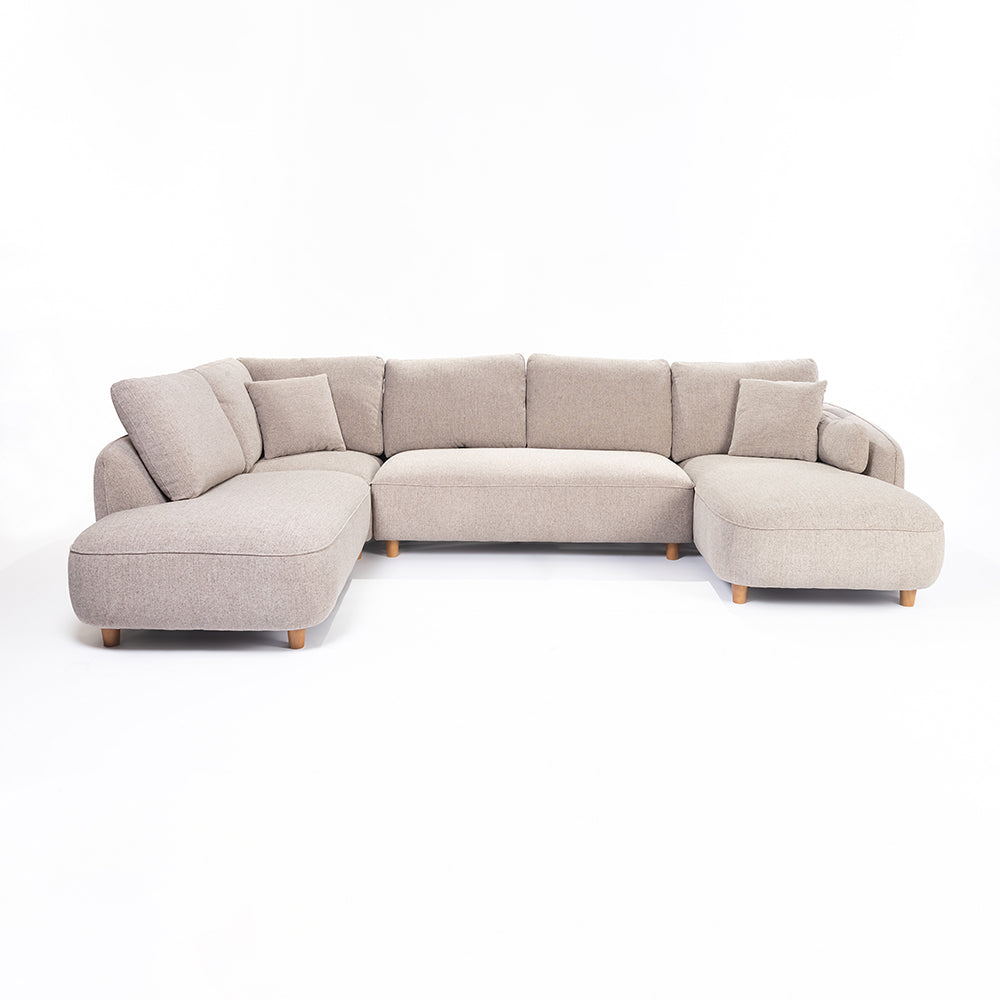 Chenille Cantil 6-Seater Sofa - Stone