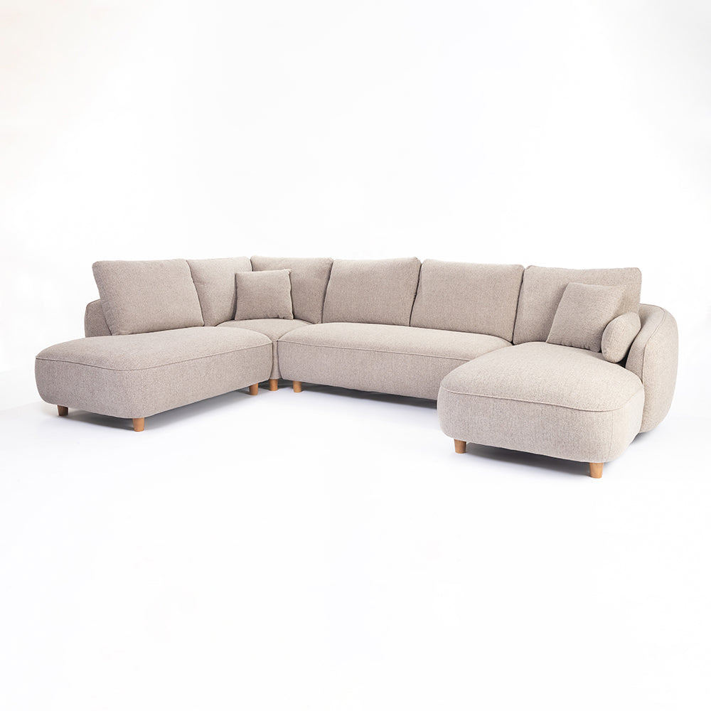 Chenille Cantil 6-Seater Sofa - Stone