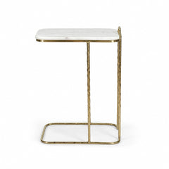 Ruel C-Shaped White Marble Table with Metal
