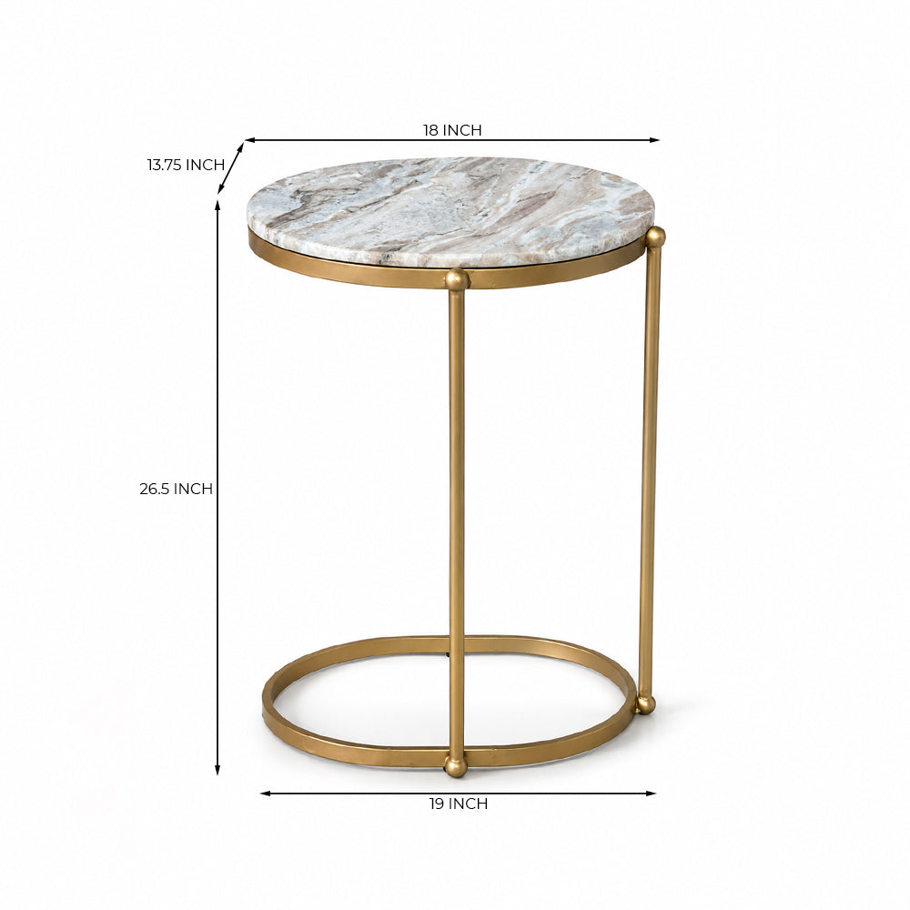 Griff C-Shaped Toronto Marble Table with Metal
