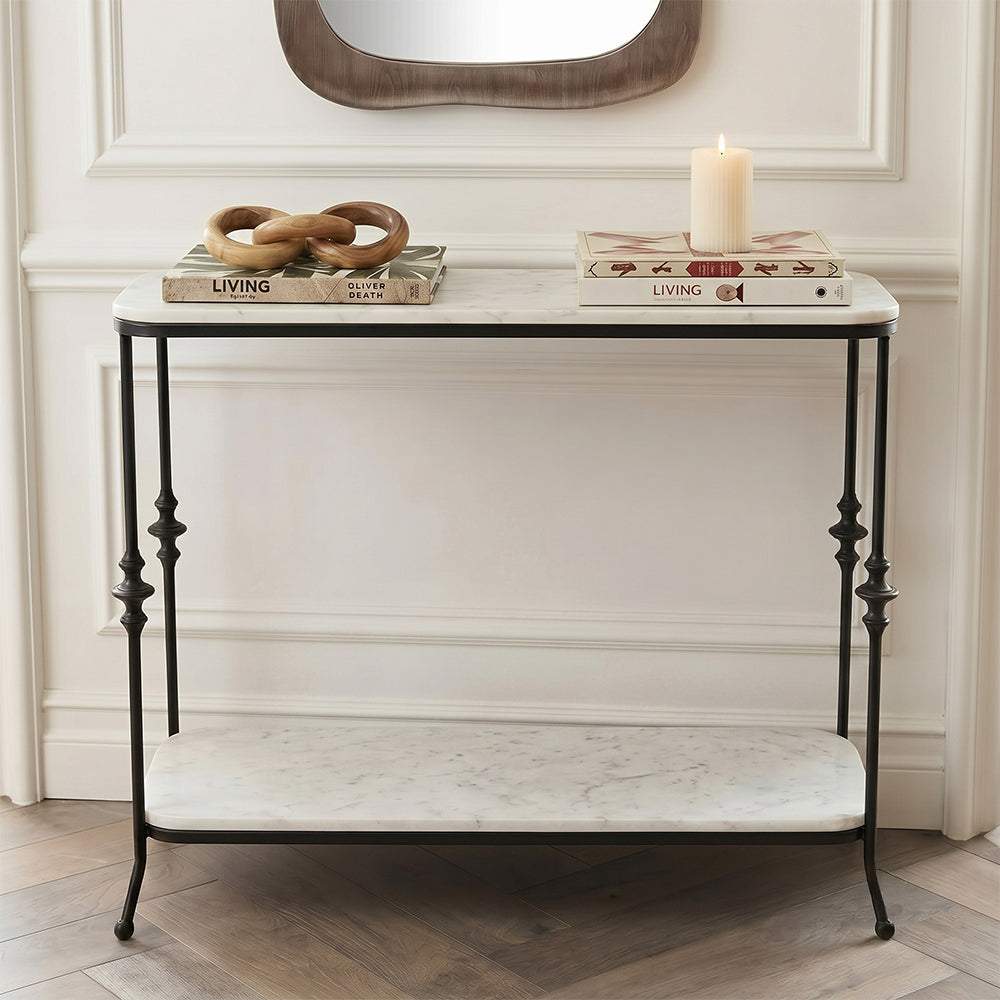 Hugo 2-Tier Marble Console Table with Metal