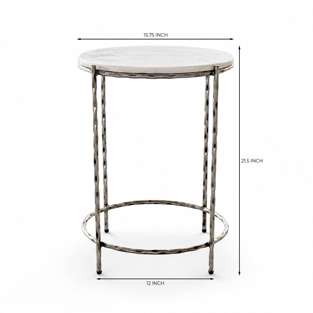 Kehlani White Marble Side Table with Metal