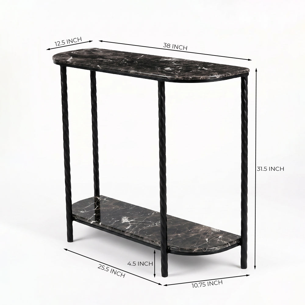 Mitski 2-Tier Marble Console Table with Metal