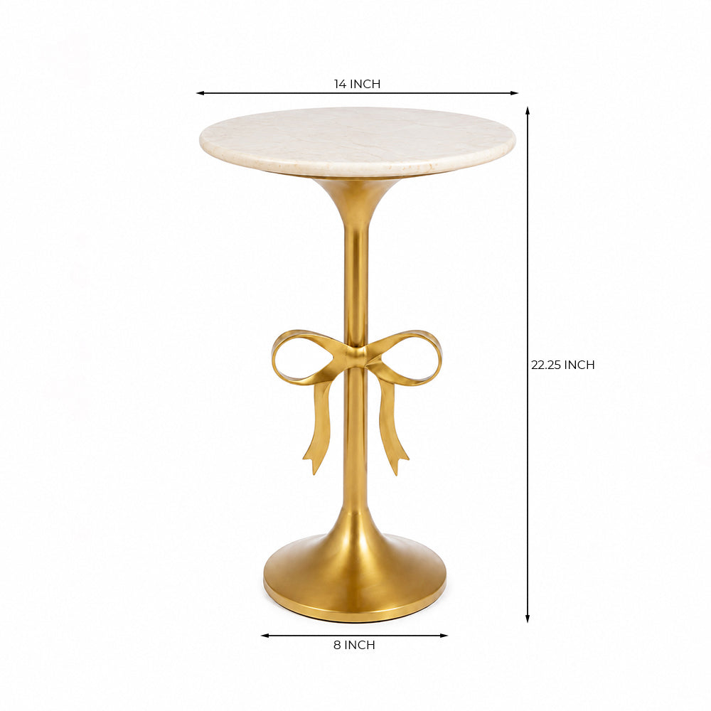 Pixie Bow Marble Side Table with Metal