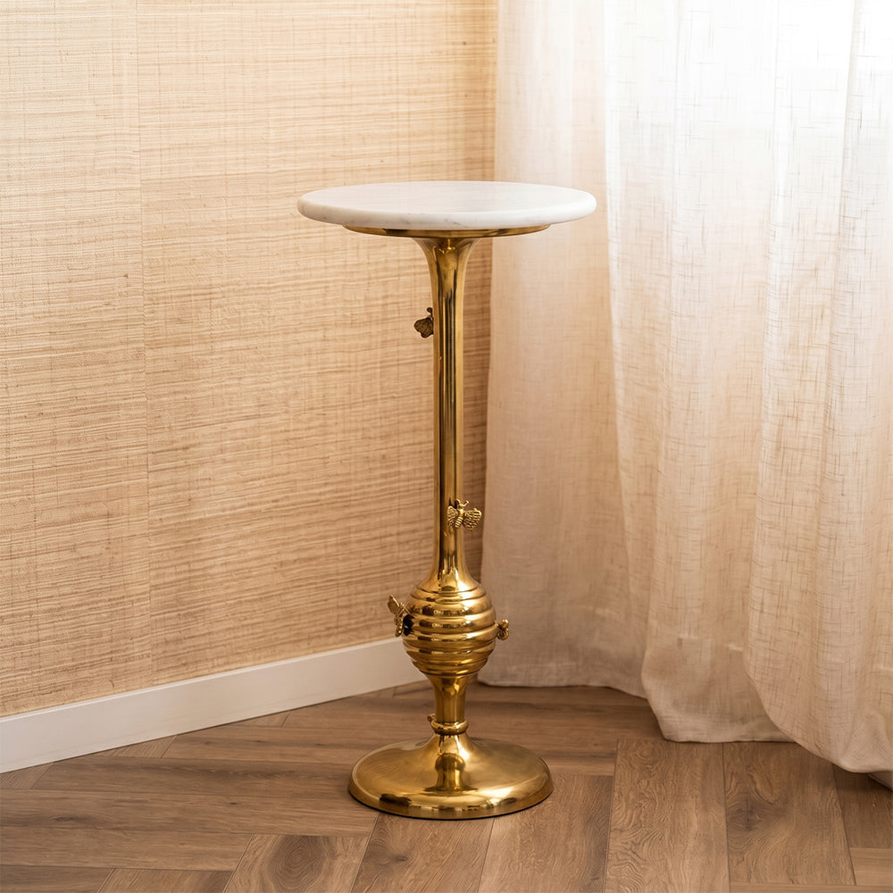 Odie Honey Bee Marble Side Table with Metal