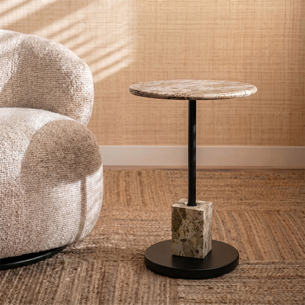 Conan Marble Side Table with Metal