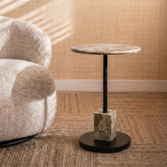 Conan Marble Side Table with Metal