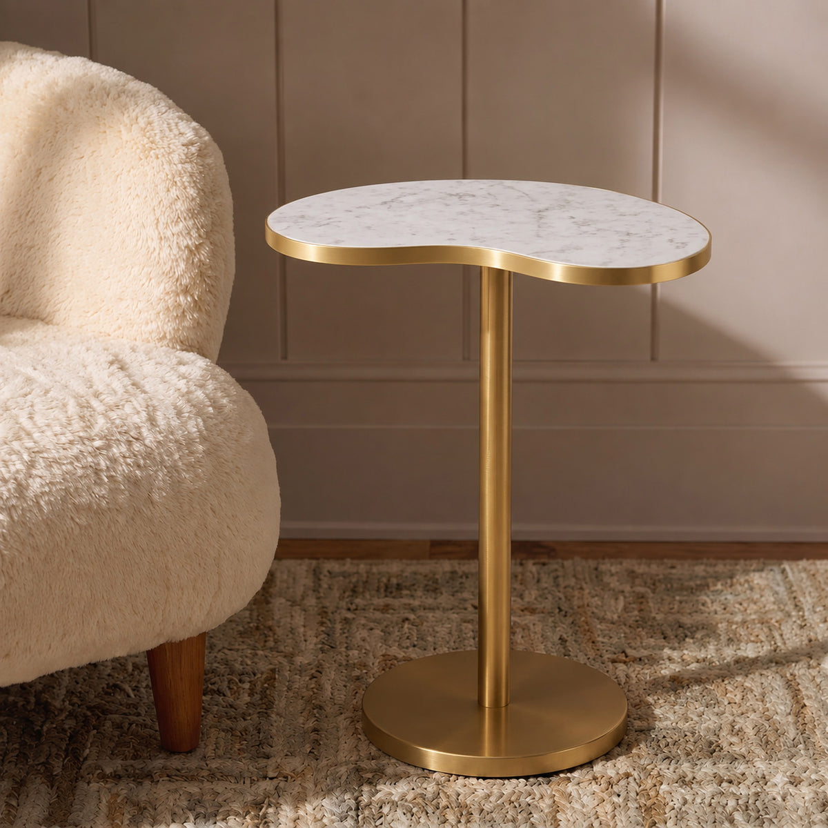 Nelly White Marble & Metal Side Table – Brass