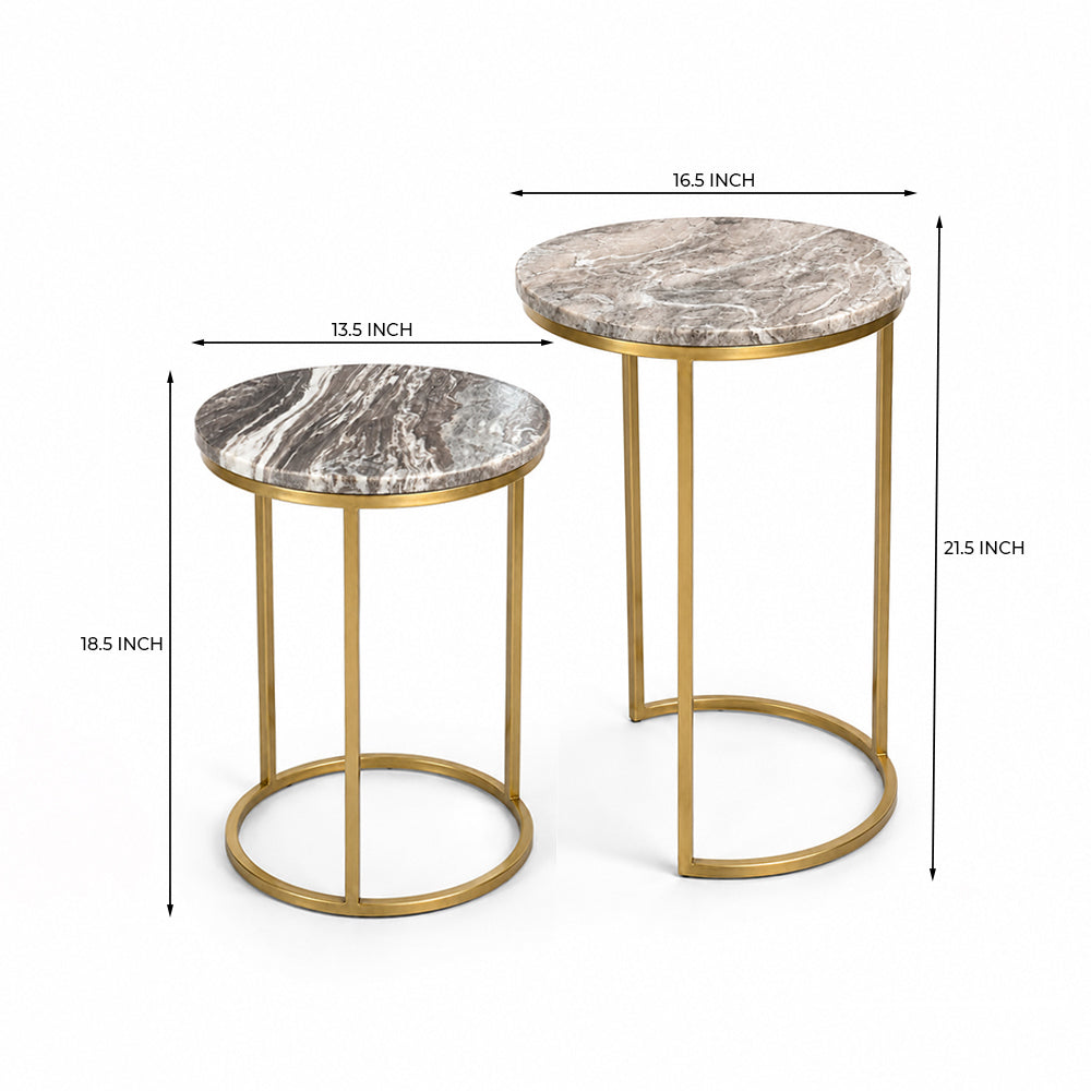 Kali Metal Side Table with Marble Set of 2