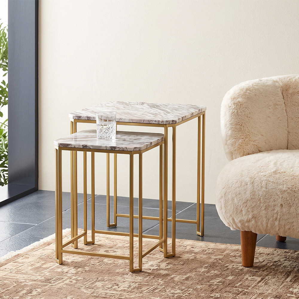 Xavi Marble Side Table with Metal Set of 2
