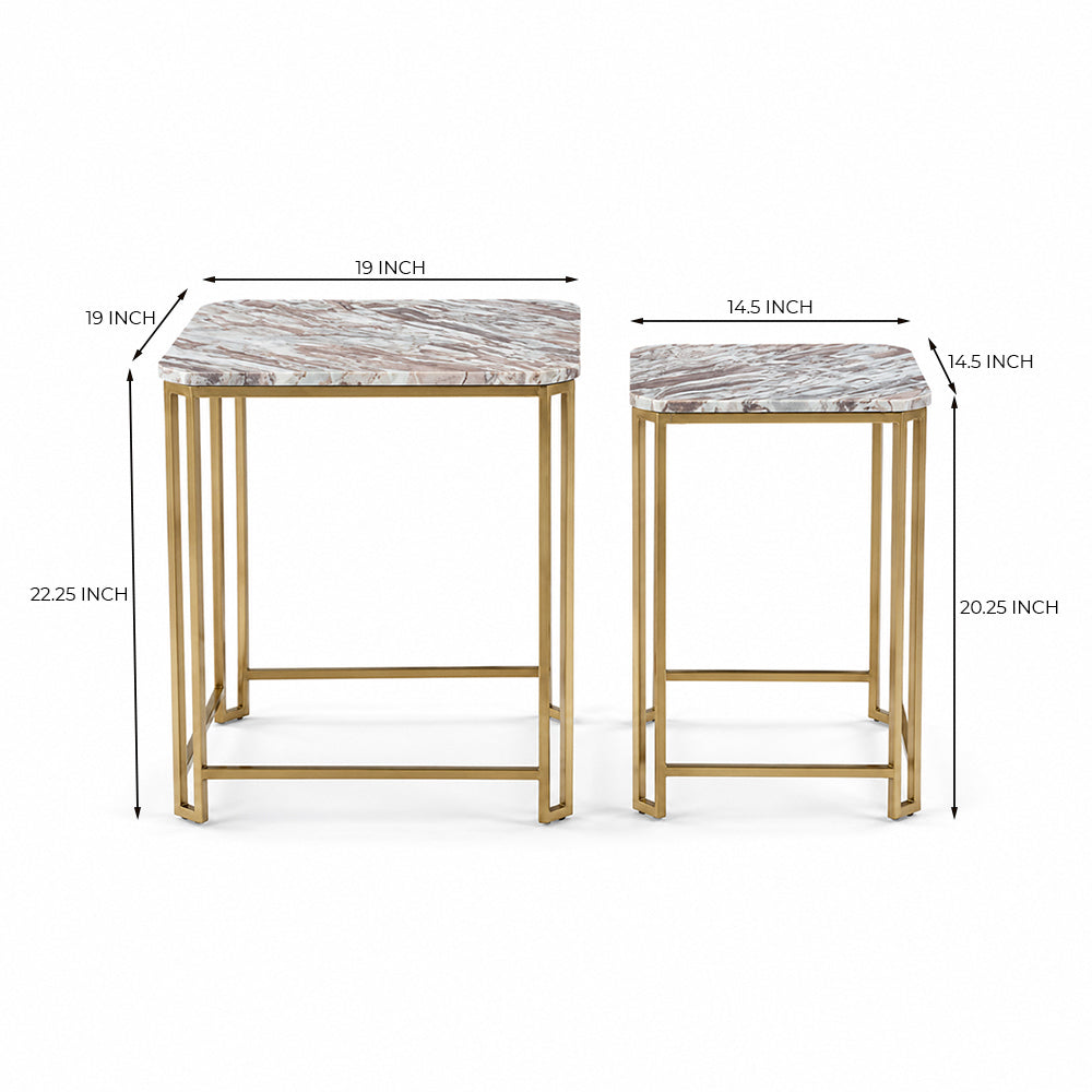 Xavi Marble Side Table with Metal Set of 2
