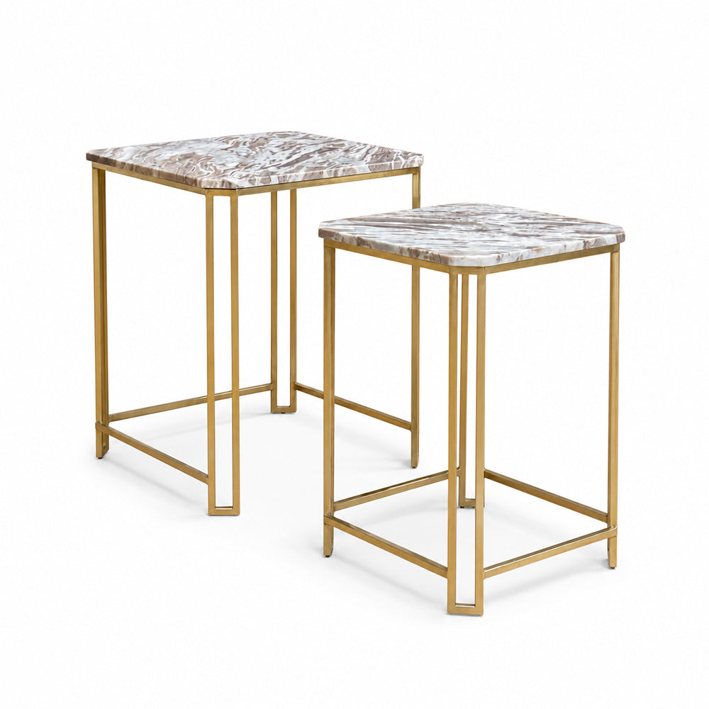 Xavi Marble Side Table with Metal Set of 2