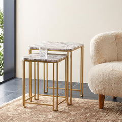 Xavi Marble Side Table with Metal Set of 2