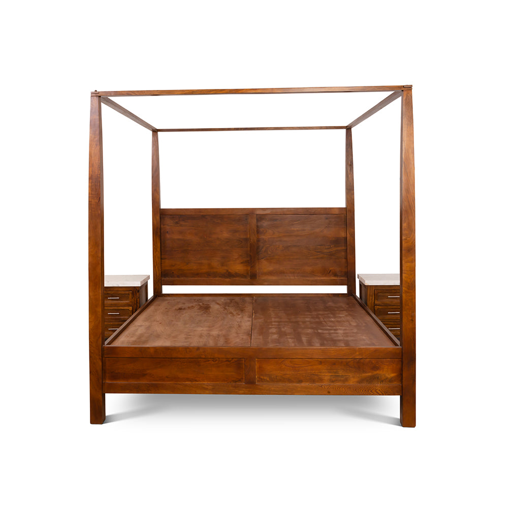 Aziz Mango Wood Poster Bed - Bed Bed + 1 Bed Side Bed + 2 Bed Side