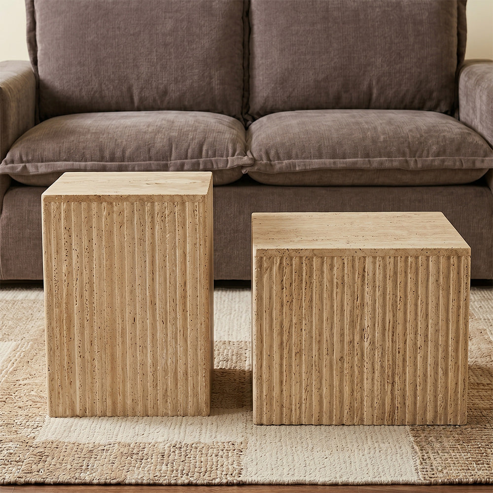 Malo Travertine Marble Square Coffee Table Set of 2