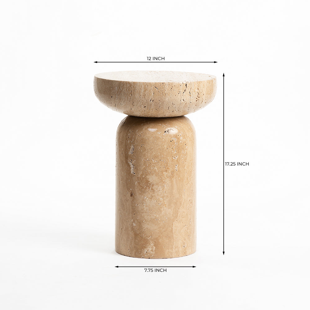 Lauv Circular Accent Table - Travertine Marble