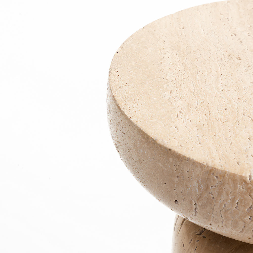 Lauv Circular Accent Table - Travertine Marble