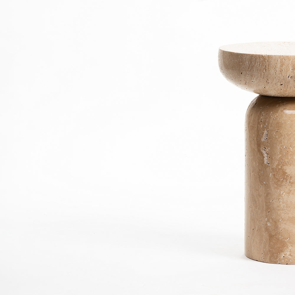 Lauv Circular Accent Table - Travertine Marble