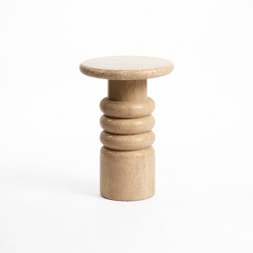 Saba Circular Travertine Accent Table