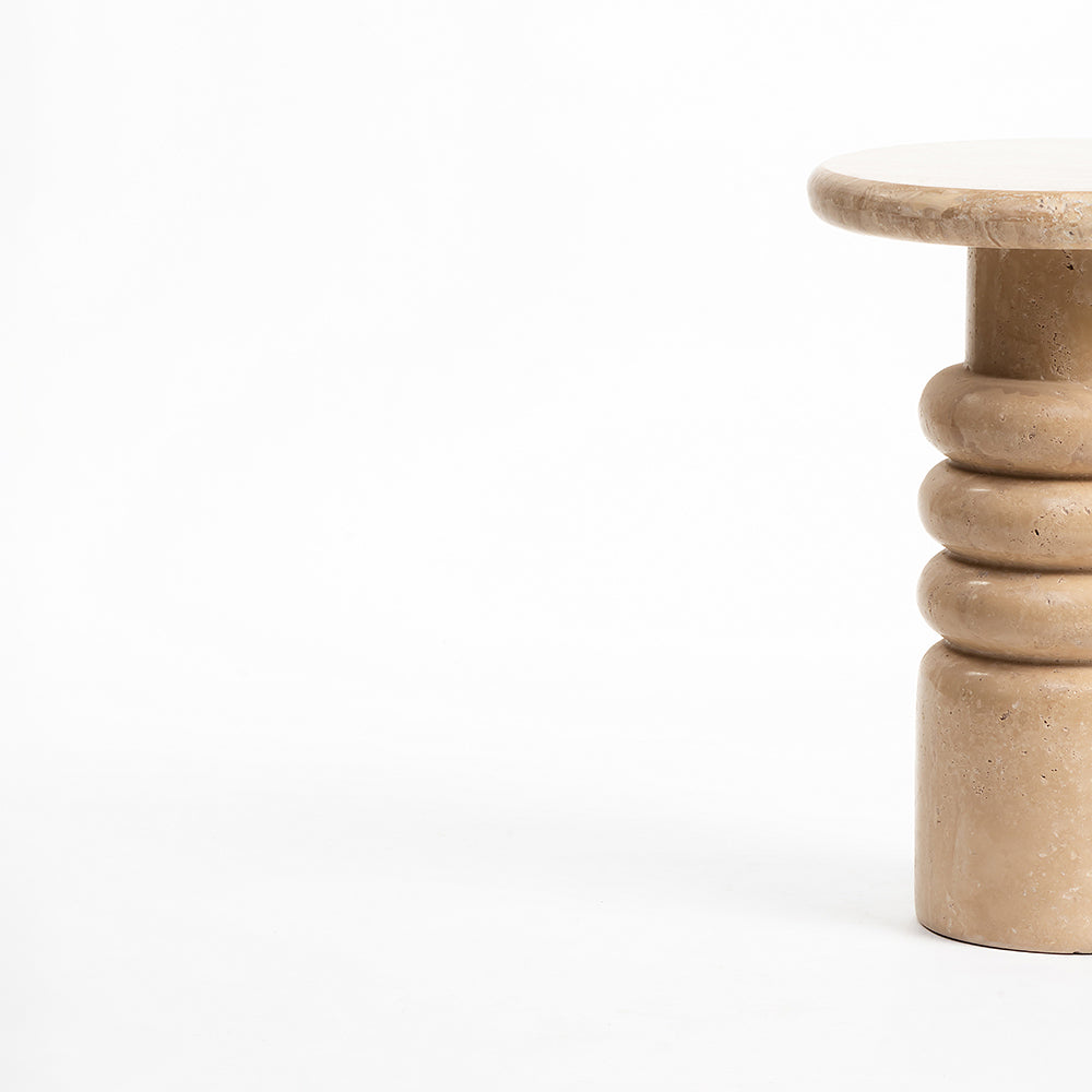 Saba Circular Travertine Accent Table