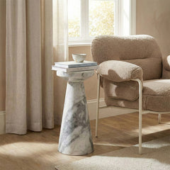 Snoh Circular White Marble Accent Table