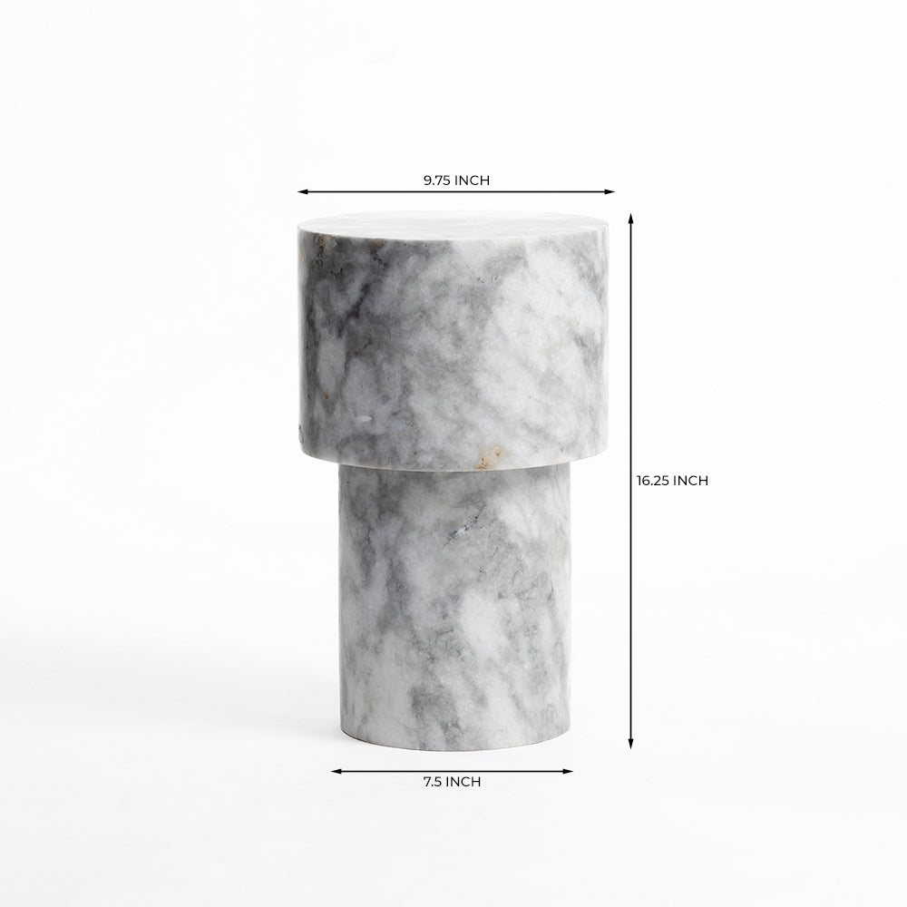 Kaash Circular Accent Table - White &amp; Grey Marble